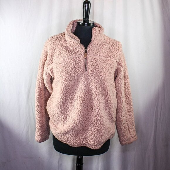 Elodie Sherpa Top 1/4 Zip Pullover Sweatshirt Pink Size S - Picture 1 of 4